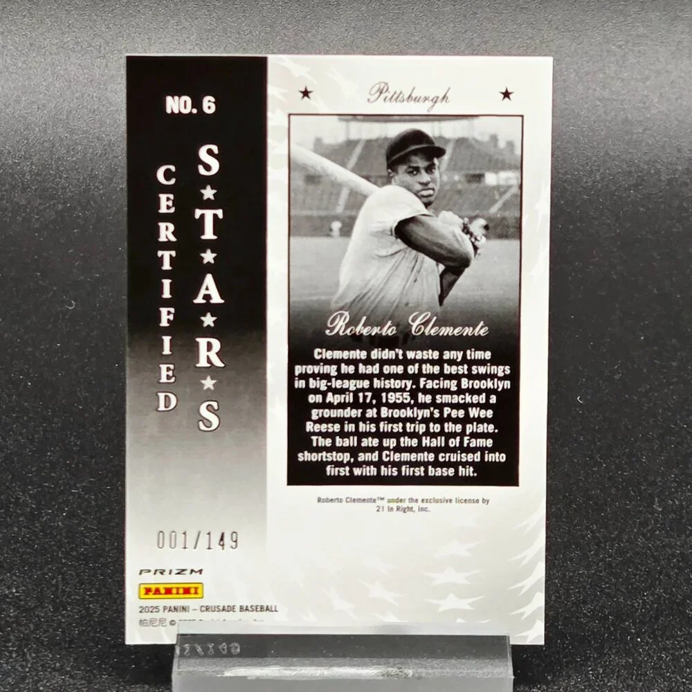 2025 Roberto Clemente Topps Sparkle Certified Stars 001/149 Pittsburgh Pirates - Picture 6 of 6